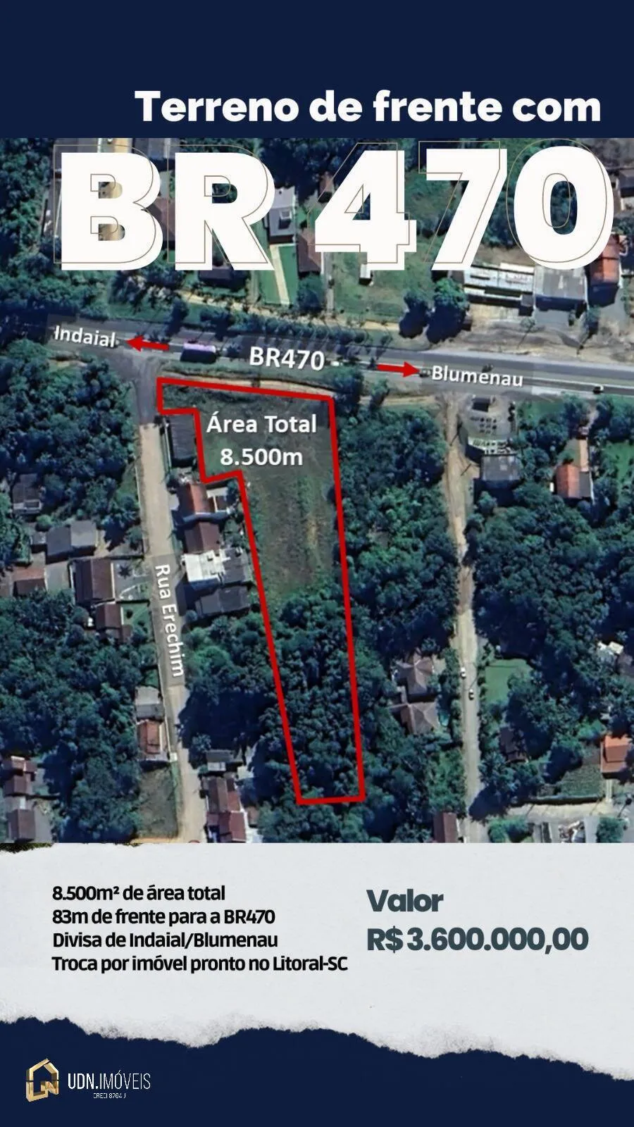 Terreno a venda na divisa Blumenau/Indaial - SC - foto 1