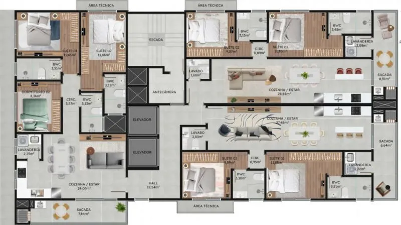Apartamento, 02 suítes, área de lazer completa, 300m do mar, Bairro Gravatá, Navegantes SC (Cód.18487) — foto 7