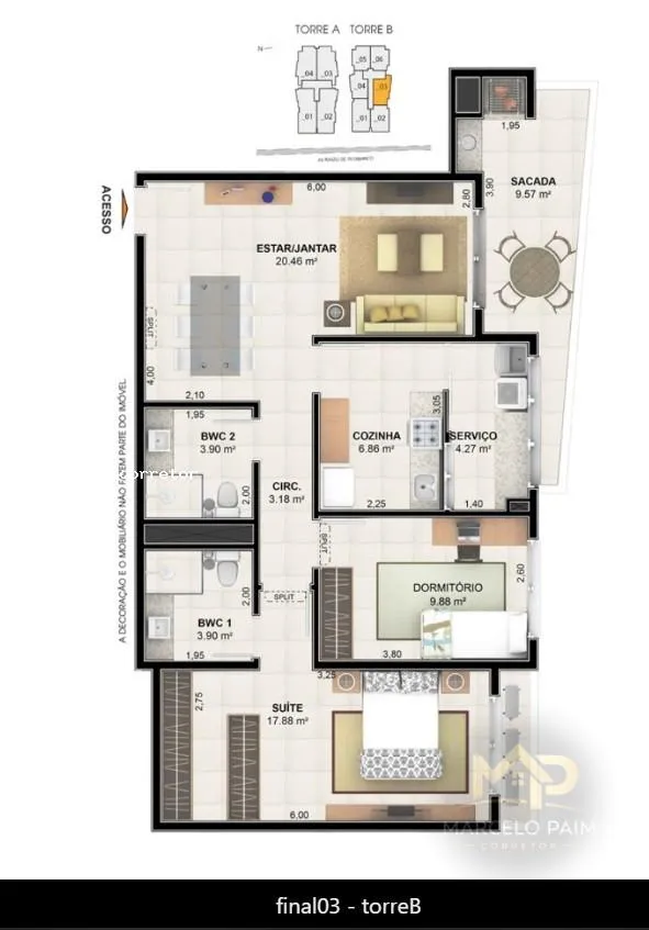 Apartamento para Venda em Palhoça, Centro, 2 dormitórios, 1 suíte, 2 banheiros, 1 vaga — foto 3