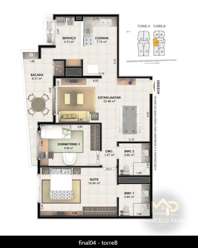 Apartamento para Venda em Palhoça, Centro, 2 dormitórios, 1 suíte, 2 banheiros, 1 vaga — foto 4