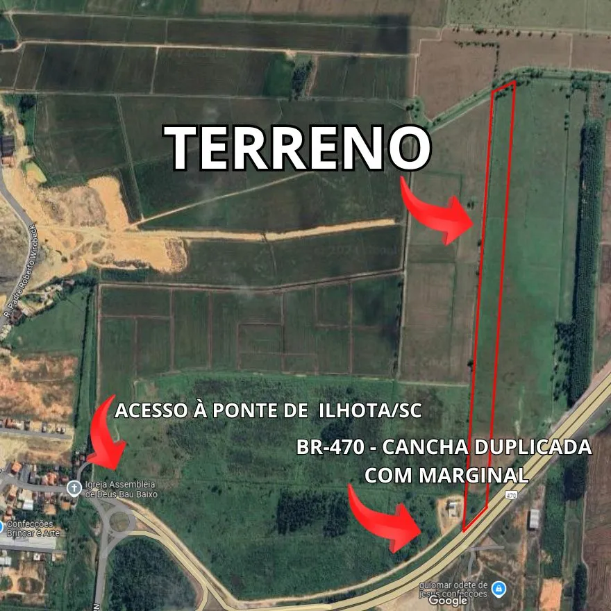 Terreno 90,60 Metros de  Frente para BR-470 (Área de 60.801,60 m2) - Limpo - Escriturado - Ilhota/SC — foto 2