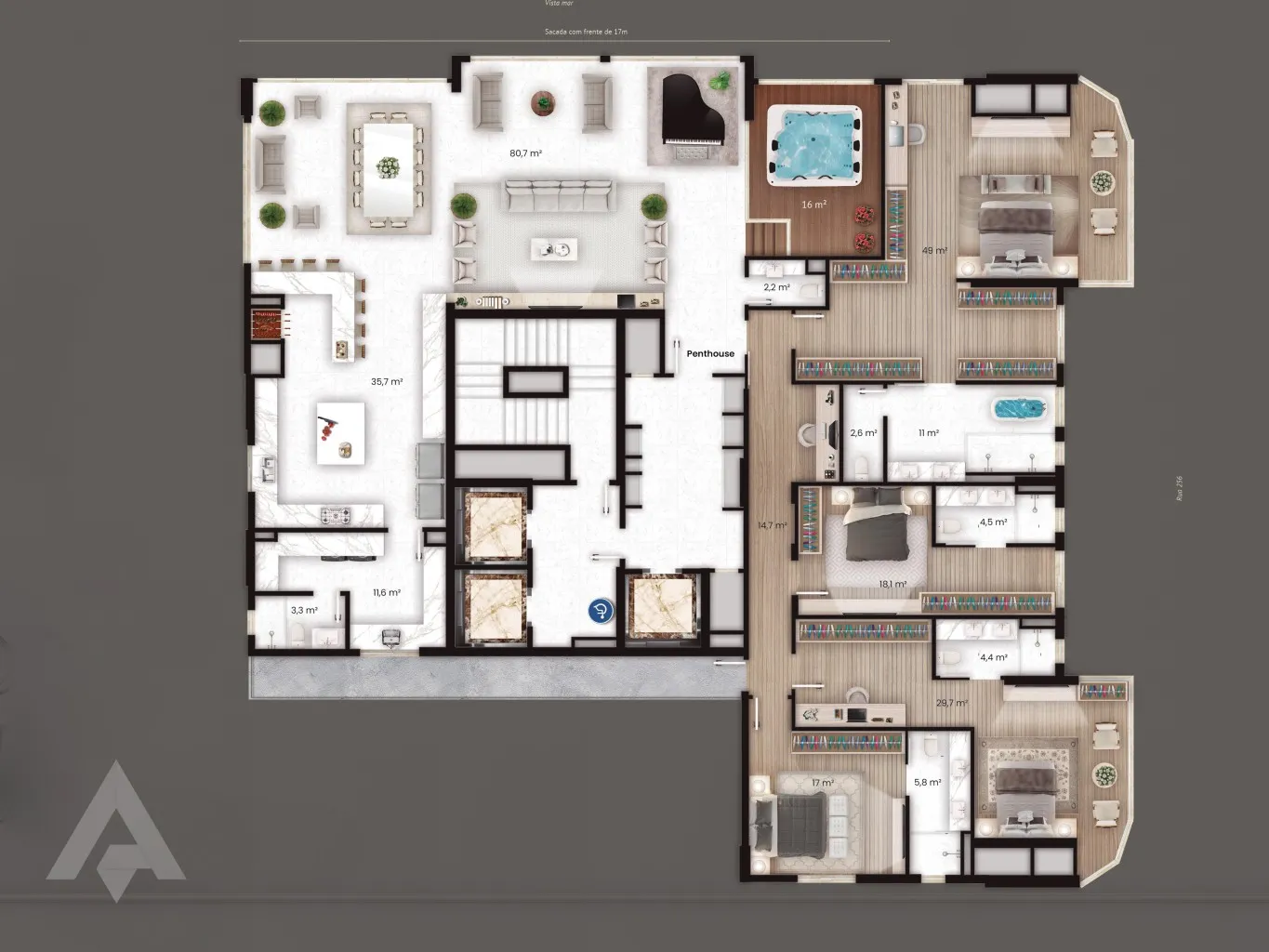 Apartamento com 4 suÍtes à venda por R$ 5.890.000,00 - Bairro Meia Praia - Itapema/SC — foto 3