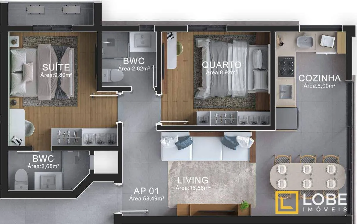 Apartamento com 2 dormitórios à venda, 58m próximo à FURB - Blumenau/SC — foto 2