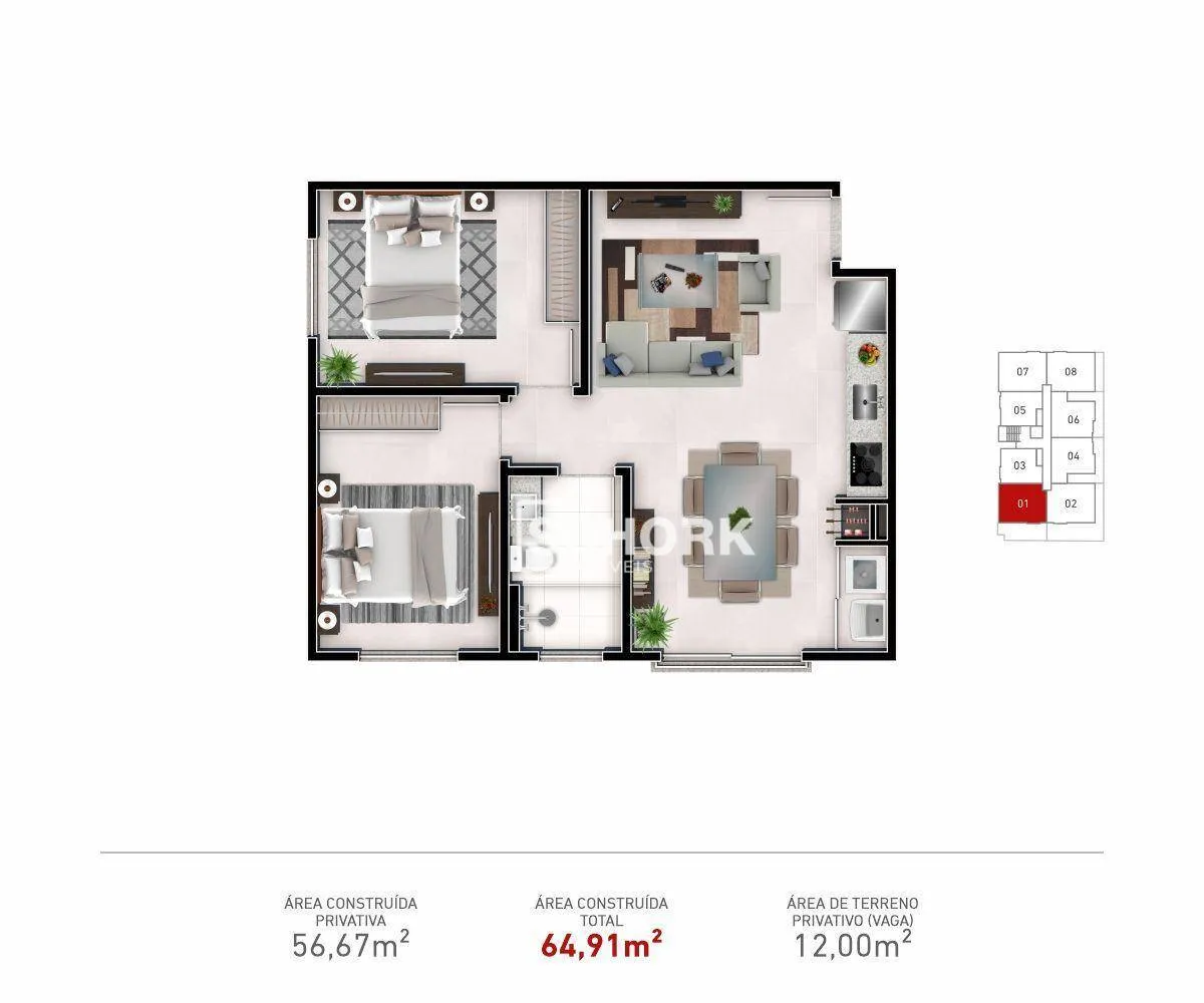 Apartamento com 2 dormitórios à venda, 51 m por R$ 261.500,00 - Araponguinhas - Timbó/SC — foto 3
