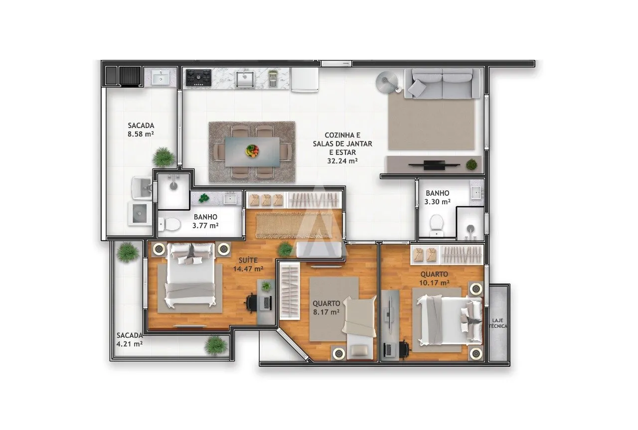 Apartamento com 1 suíte e 2 quartos à venda no bairro Saguaçu em Joinville-SC por R$659.987,00. — foto 3