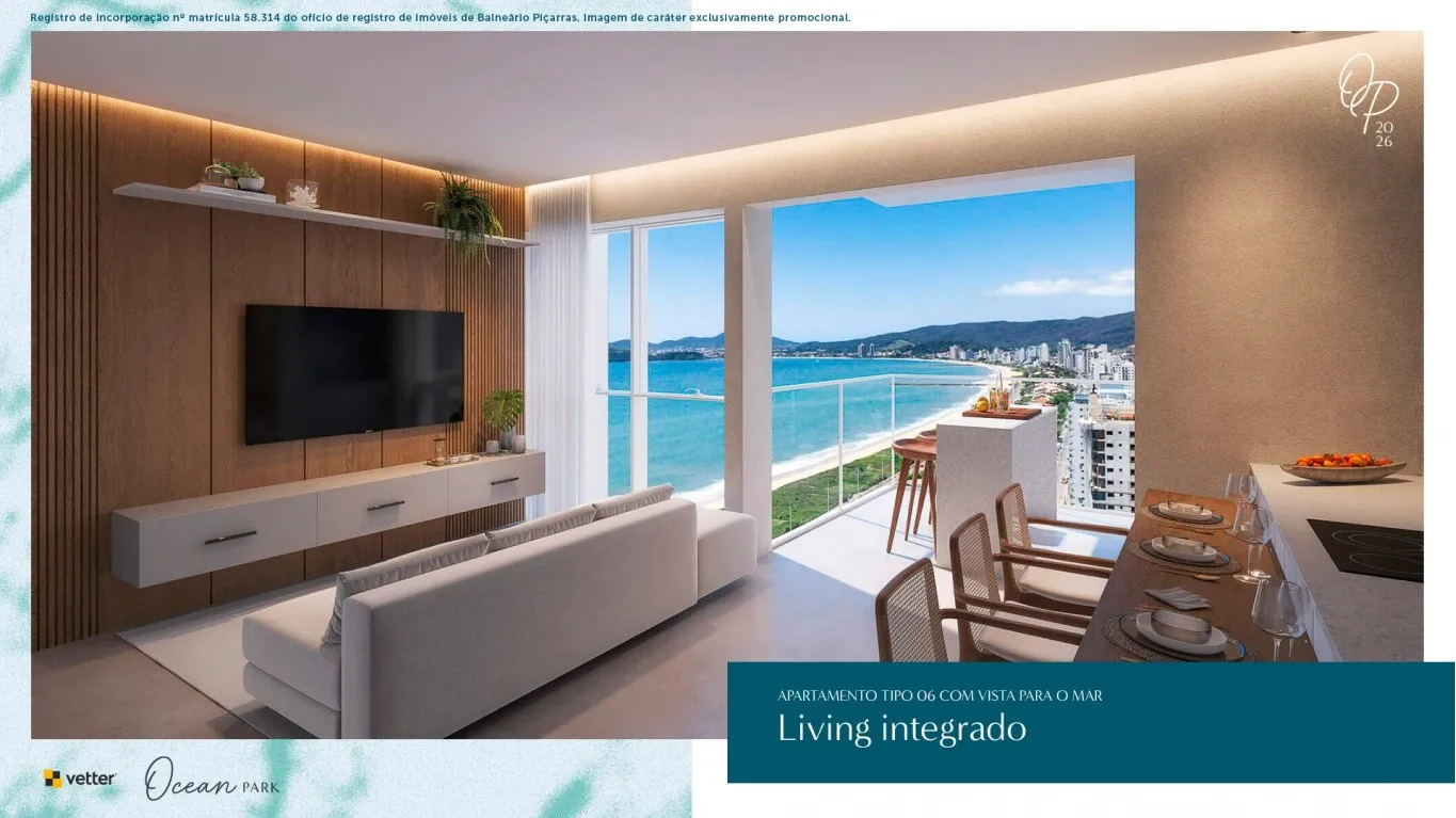 Apartamentos com 2 suítes, vista para o mar, lavabo, living integrado com a cozinha, área de serviço, e 2 vagas de garagem. — foto 2