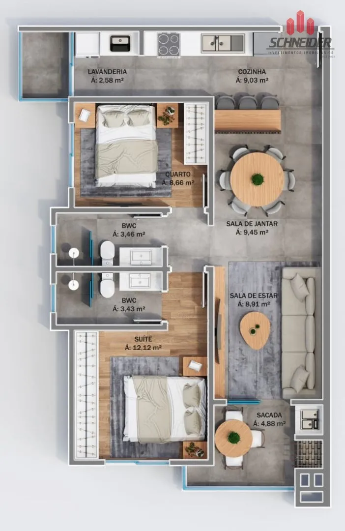 Apartamento com 2 dormitórios à venda no bairro Imigrantes em Timbó/SC — foto 3