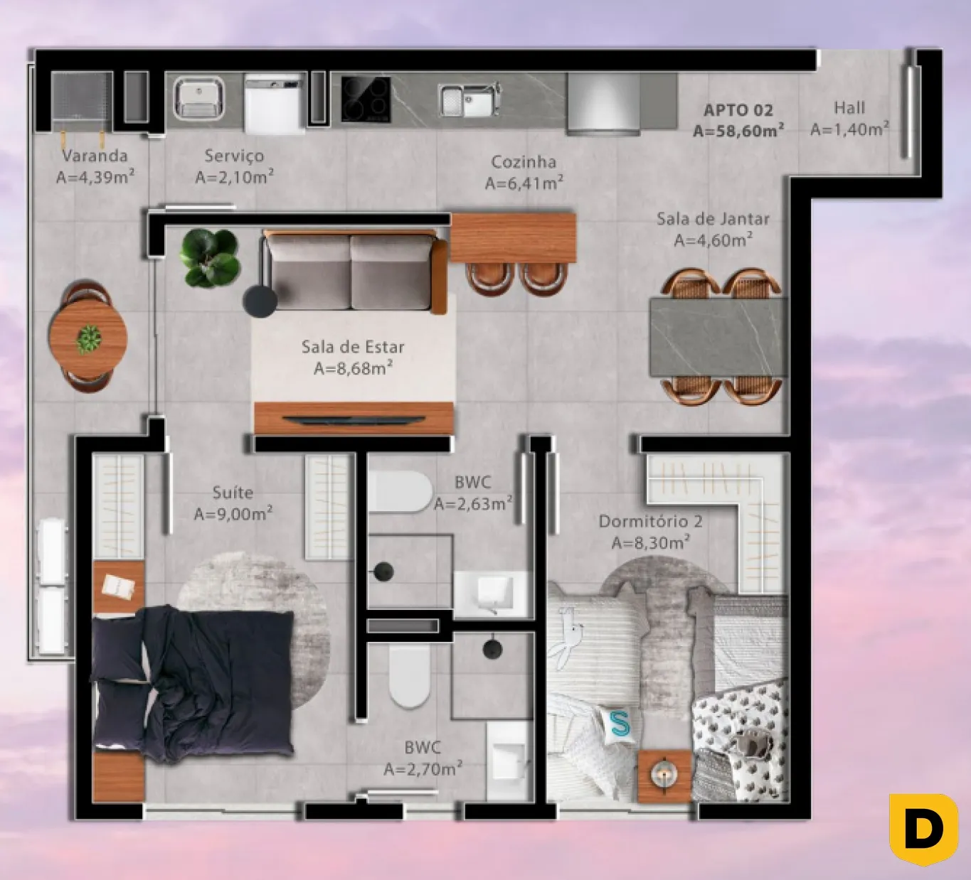 Apartamento na planta na Itoupava Norte - Suite +1 quarto - Planta tipo 02 e 07 — foto 3