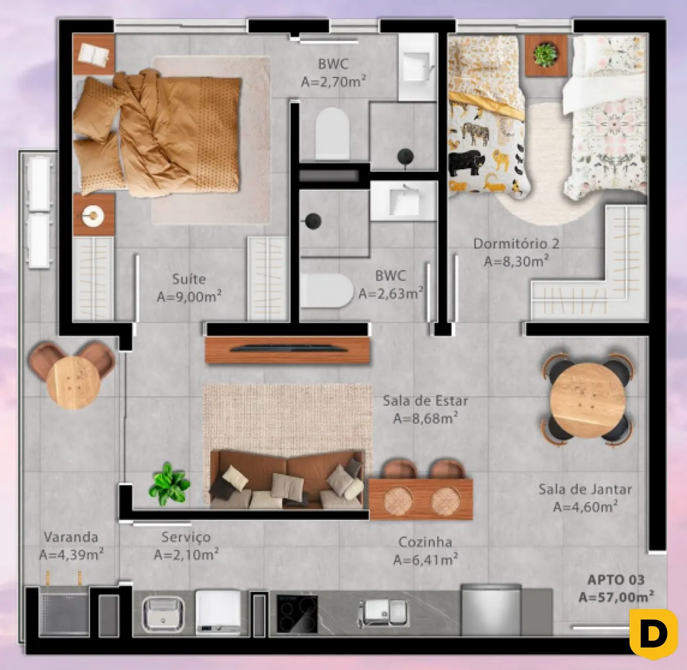 Apartamento na planta na Itoupava Norte - Suíte + 1 quarto - Planta tipo 03 e 06 — foto 2