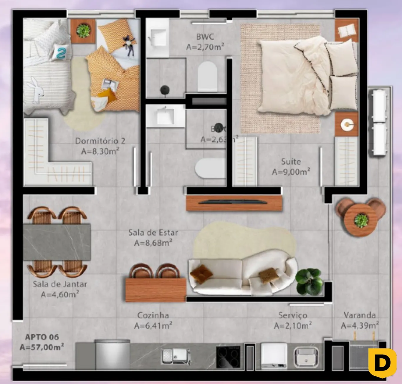 Apartamento na planta na Itoupava Norte - Suíte + 1 quarto - Planta tipo 03 e 06 — foto 4