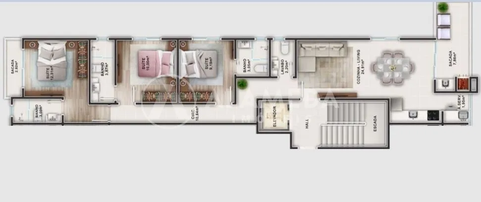 Apto com 3 suítes + lavabo e 2 vagas individuais no Del Mare Residence - Praia do Mariscal / Canto Grande Mar de Fora, em Bombinhas — foto 6