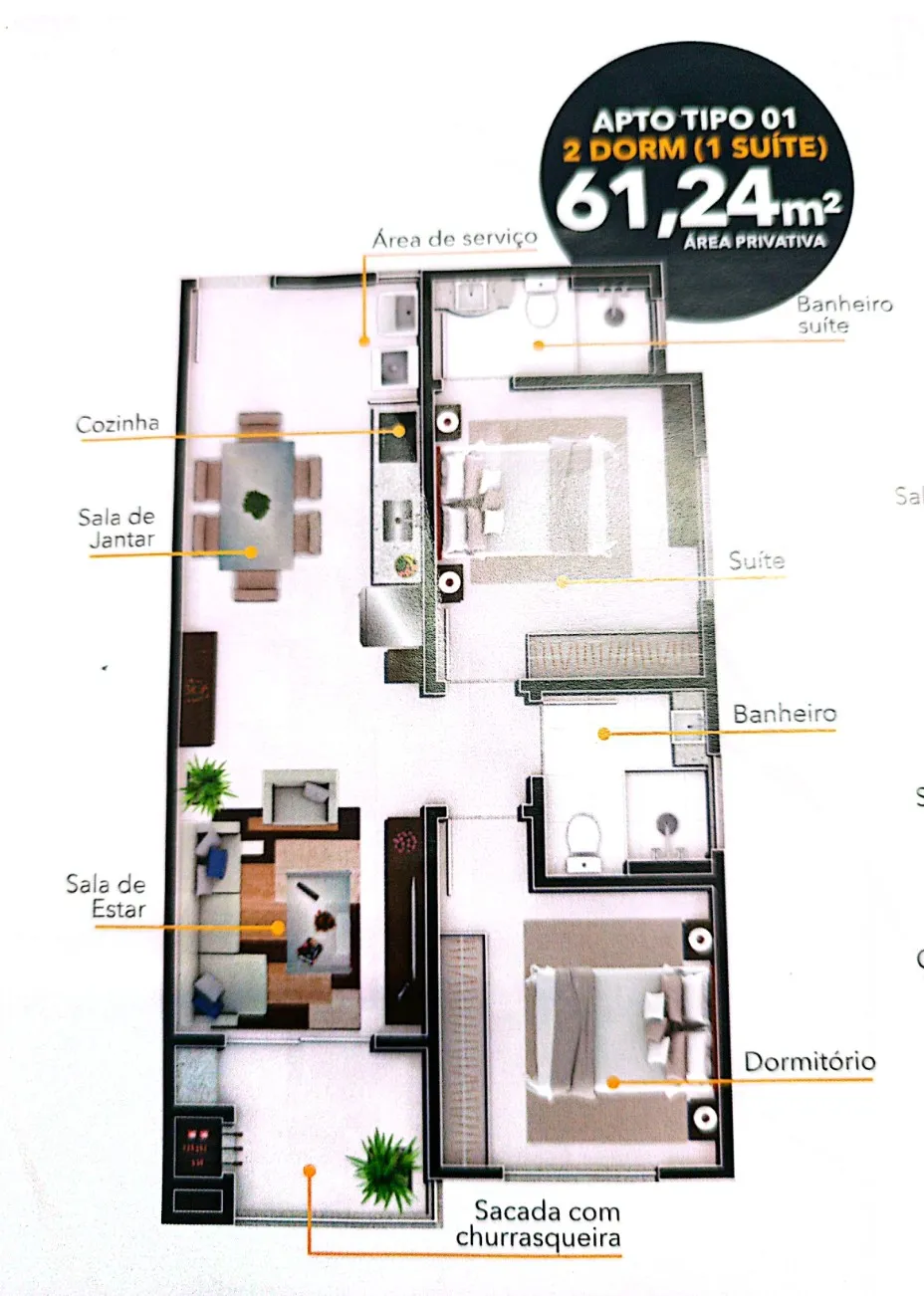 Apartamento 61 m | 2 Quartos | Último Andar | Elevador | Vaga Coberta — foto 2