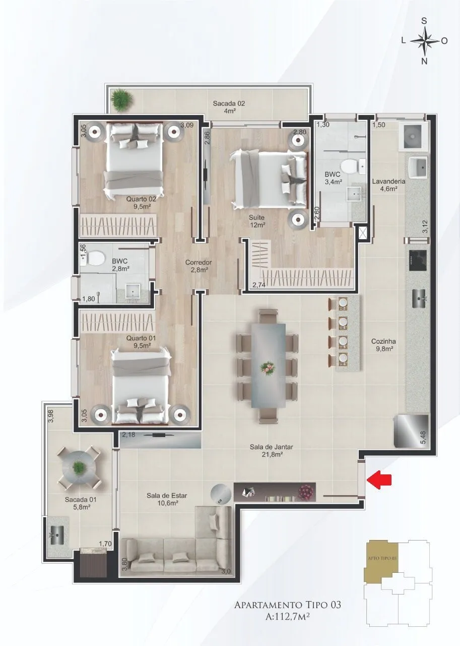 Apartamento à venda com 3 quartos e 1 suíte, 2 vagas, 112m² na Rua Inambu no Costa e Silva, Joinville — foto 6